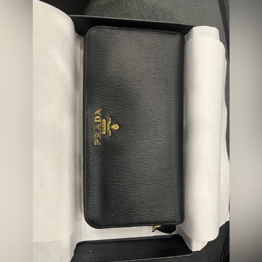 Prada Black Textured Leather Wallet